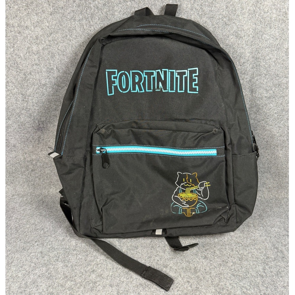 Fortnite Unisex Meowscles Ramen Cat Backpack Black Blue Polyester Gaming Bag